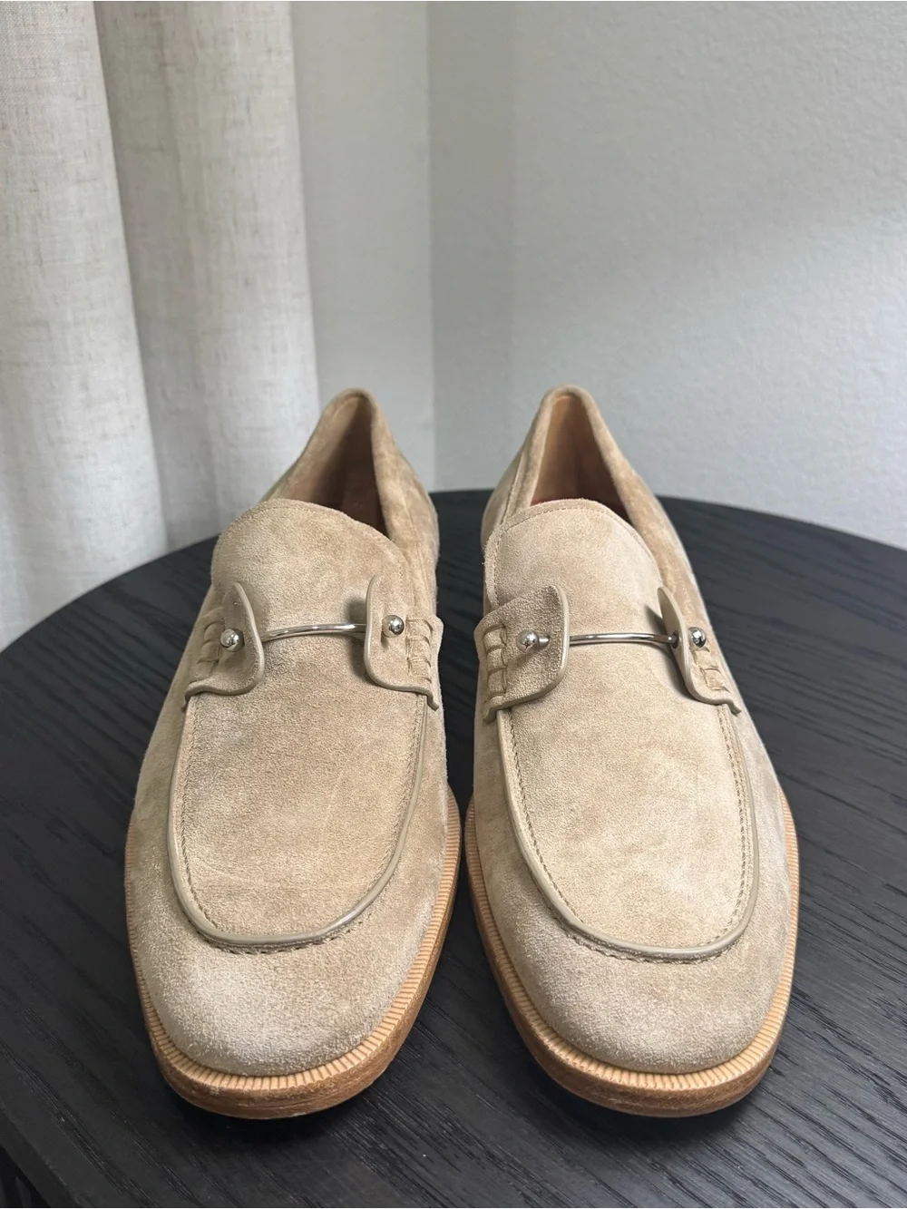Christian Louboutin Chambelimoc Suede Loafers Dress Shoes Tan 46